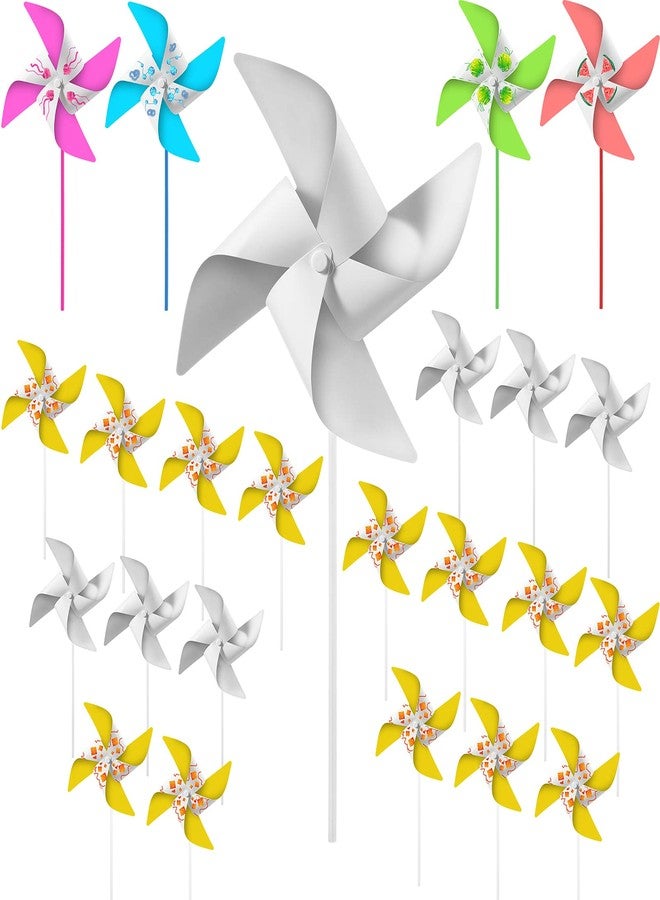 Chalyna 24 Pcs DIY Paper Pinwheels Bulk Craft Kits White Blank Paper Pinwheels for Group Activities Daycare Home Fun Graffiti Art Craft Party Project - Image 1